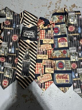 6 Coca Cola Men's Novelty Necktie - Black, Gold, Red Vintage Print